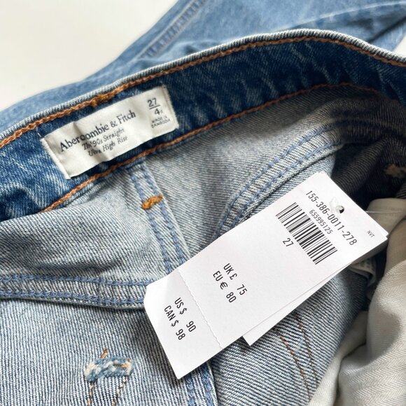 Abercrombie Ultra High Rise 90s Straight Jeans Medium Raw Hem Size 27 NEW NWT - Picture 6 of 10